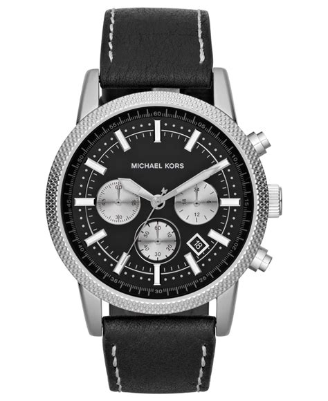 michael kors black chronograph leather strap|Michael Kors Leather Watches .